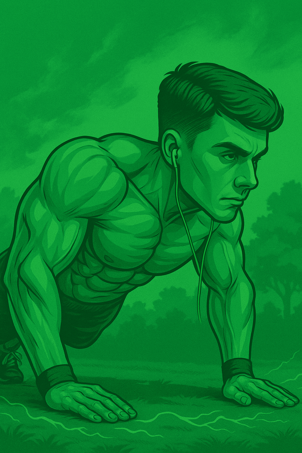 Ilustração de um homem forte fazendo calistenia com argolas